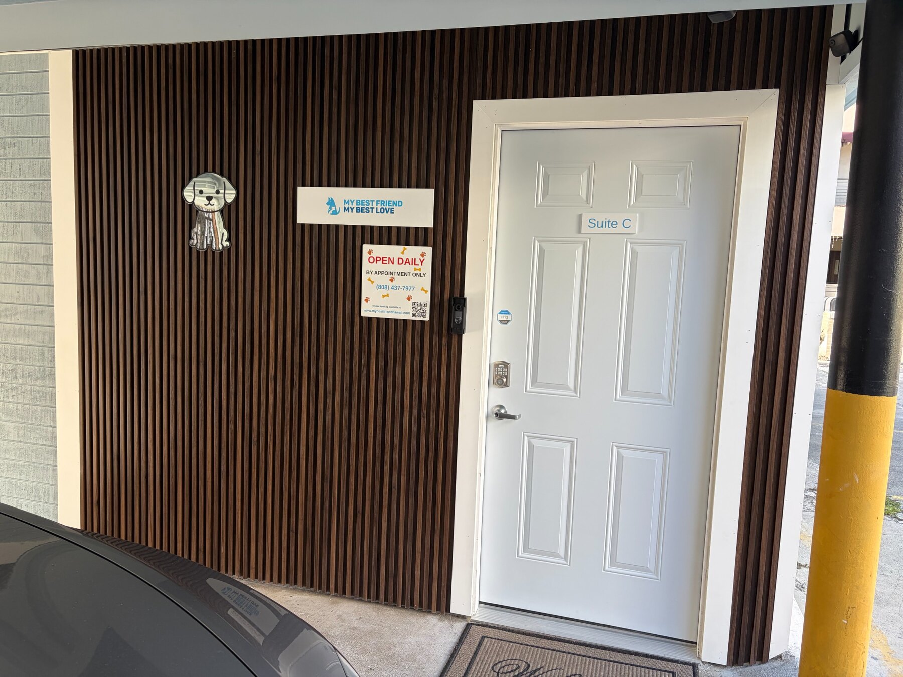 White Suite C entrance of My Best Friend Dog Spa at 1303 Rycroft Street
